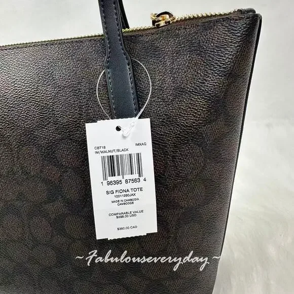 Coach Fiona Zip Tote Bag In Signature Canvas/Gold/Walnut/Black CBT18 NWT - Picture 5 of 8